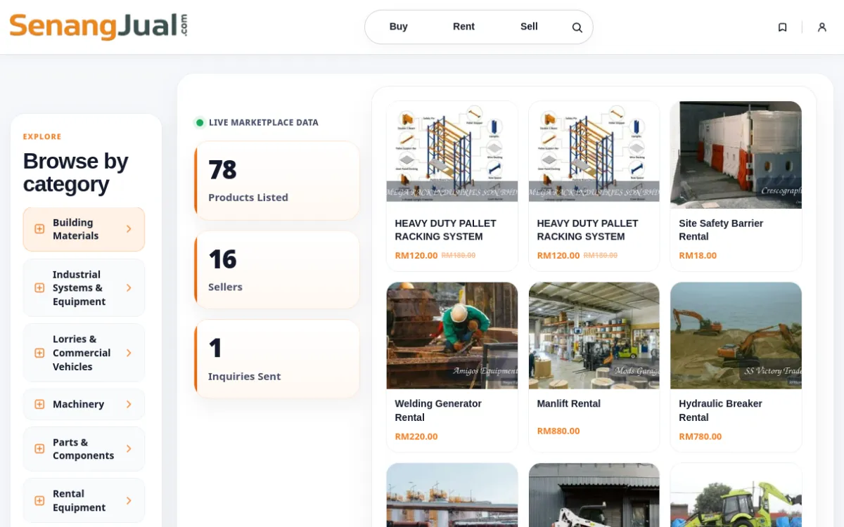 SenangJual.com industrial marketplace homepage preview